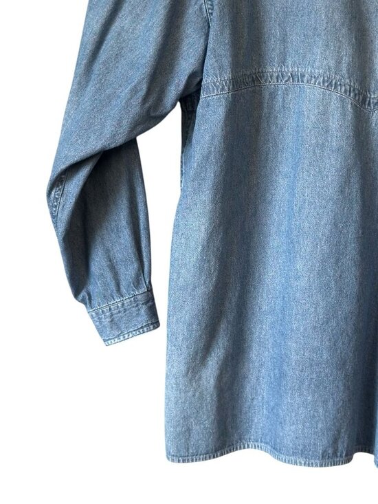 Vintage Cherokee Womens M Denim Button-Up Shirt Long Sleeve Tunic  Blue - Picture 9 of 16